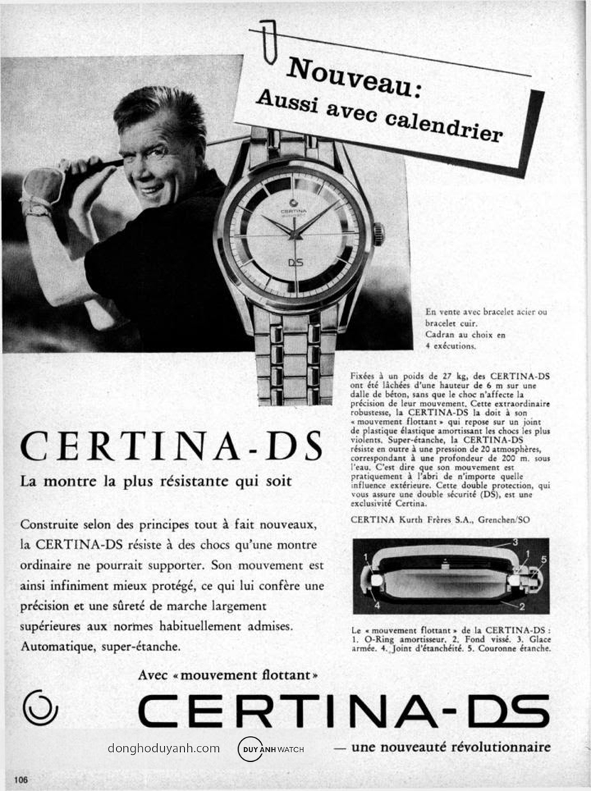 Quảng cáo được xuất bản trên Tạp chí Suisse de l'Horlogerie năm 1961