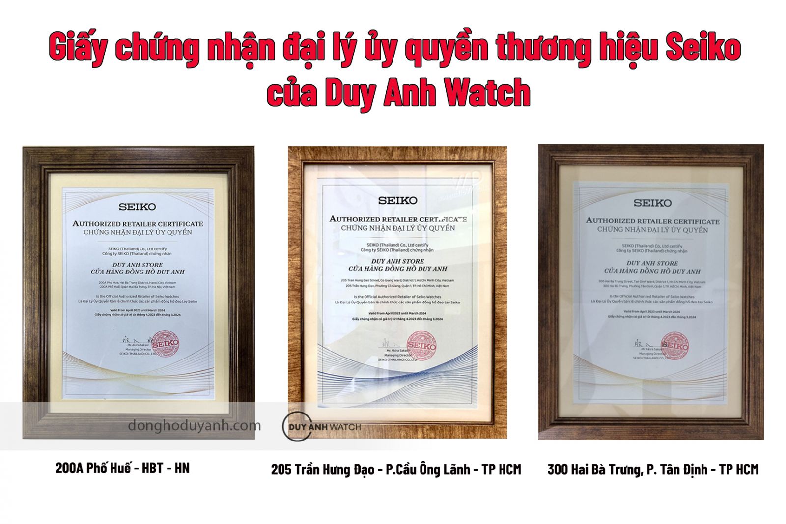 Giấy chứng nhận đại l&yacute; ủy quyền ch&iacute;nh thức thương hiệu Seiko của Duy Anh Watch