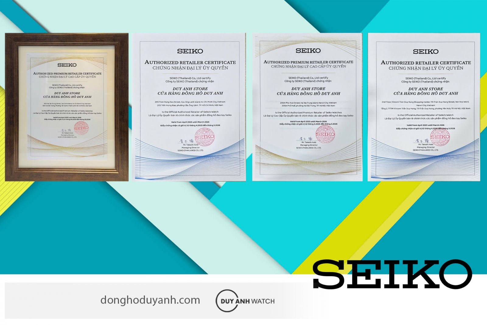 Giấy chứng nhận đại lý thương hiệu Seiko tại Việt Nam