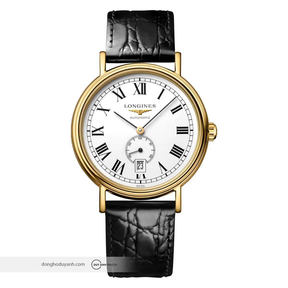 Longines Présence L4.904.2.11.2 nổi bật với thiết kế vỏ vàng cổ điển sang trọng.