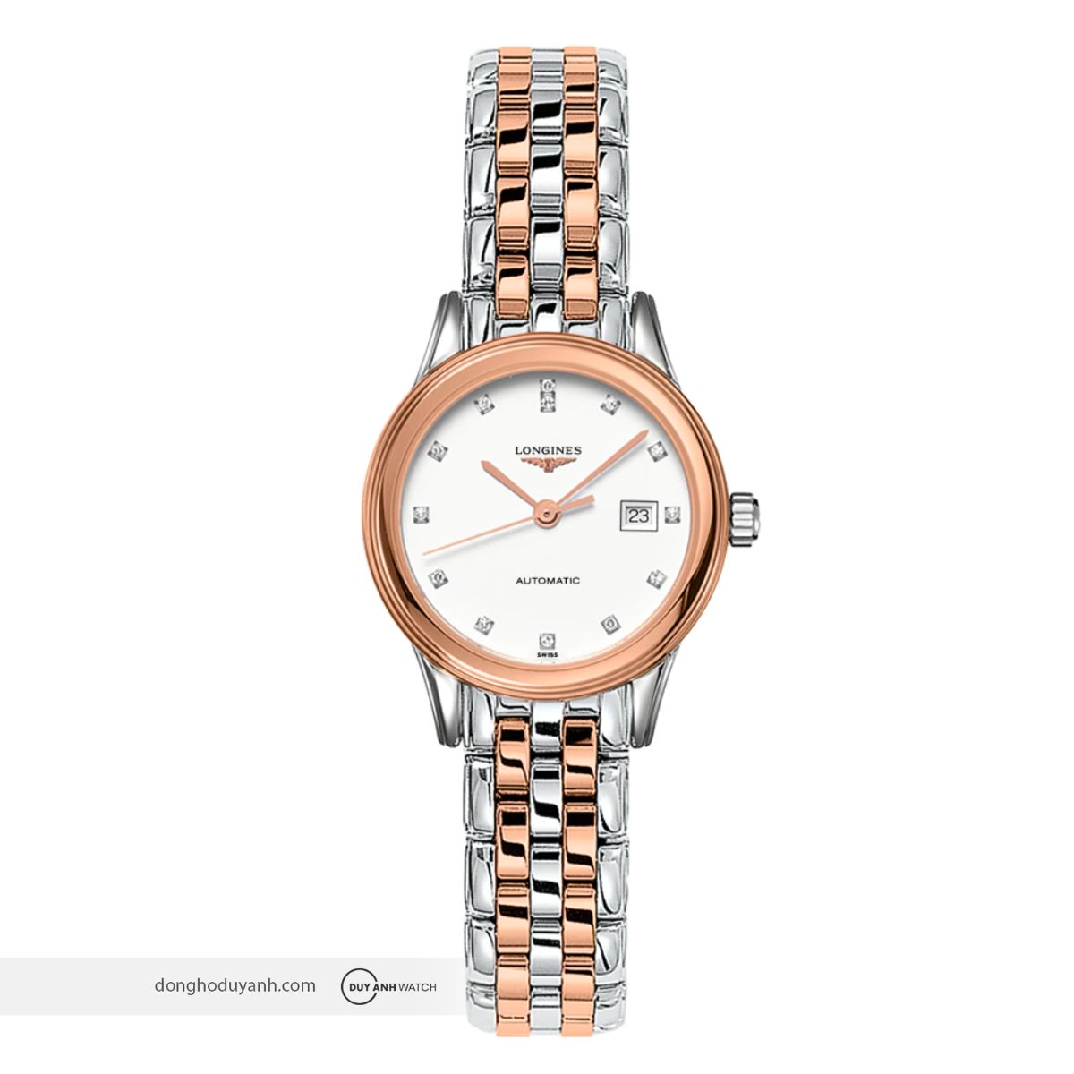 Longines Flagship L4.374.3.99.7 chính hãng nữ demi vàng hồng đính kim cương thanh lịch
