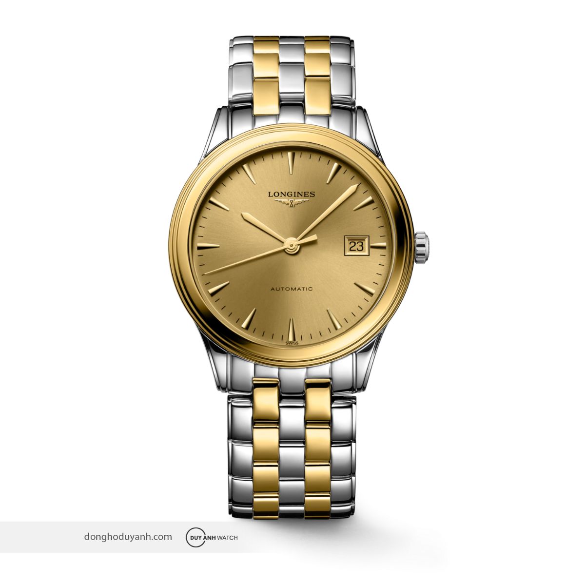 Longines Flagship L4.974.3.32.7 chính hãng demi vàng mặt champagne sang trọng