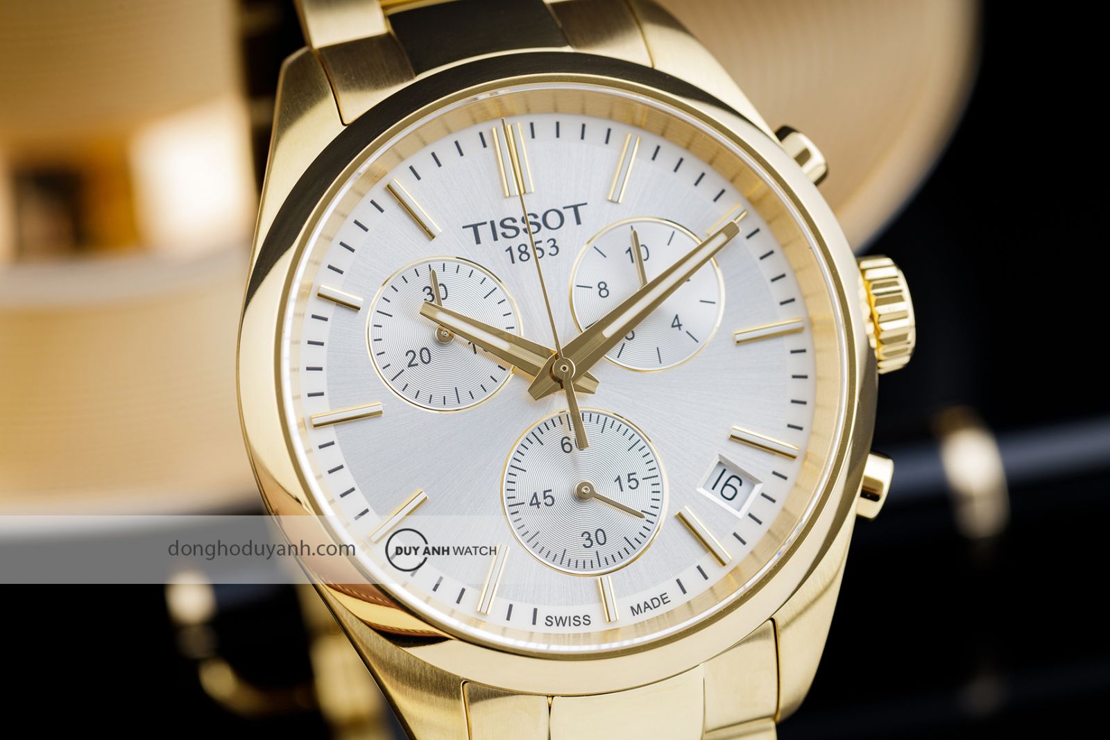 Cận cảnh mặt số Tissot PR 100 Chronograph T150.417.33.031.00