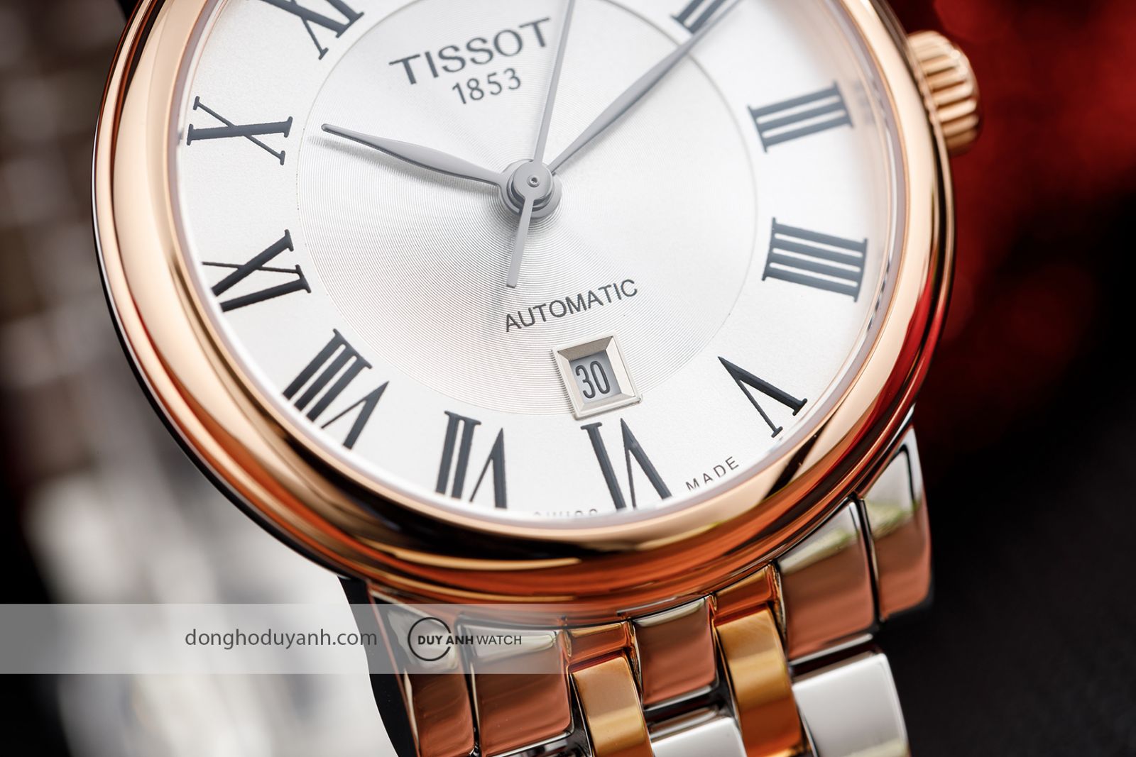 Cận cảnh mặt số Đồng hồ Tissot Carson Premium Automatic Lady T122.207.22.033.00