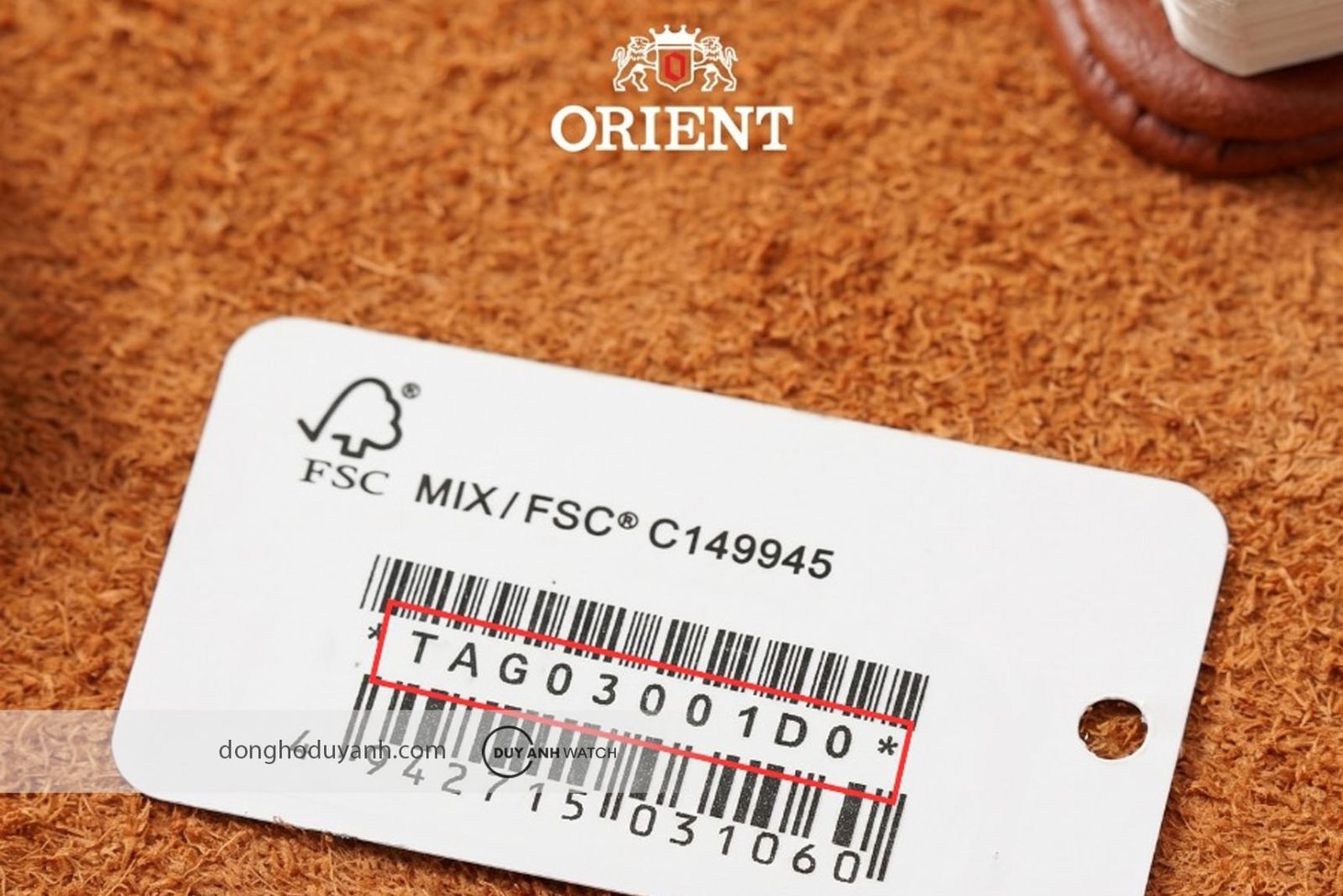 Mã sản phẩm đồng hồ Orient ở thẻ Tag