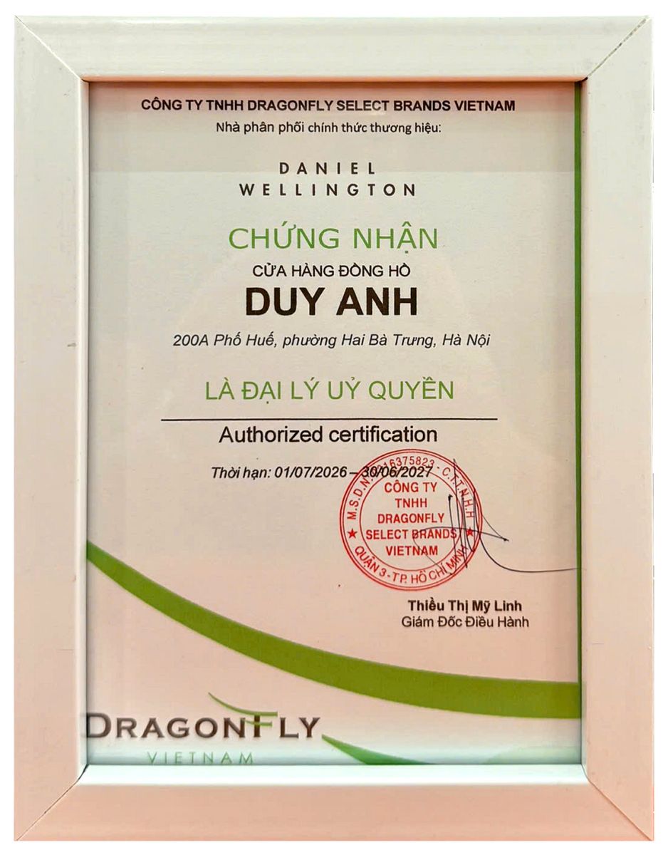 Giấy chứng nhận đại lý ủy quyền chính thức thương hiệu DW của Đồng hồ Duy Anh