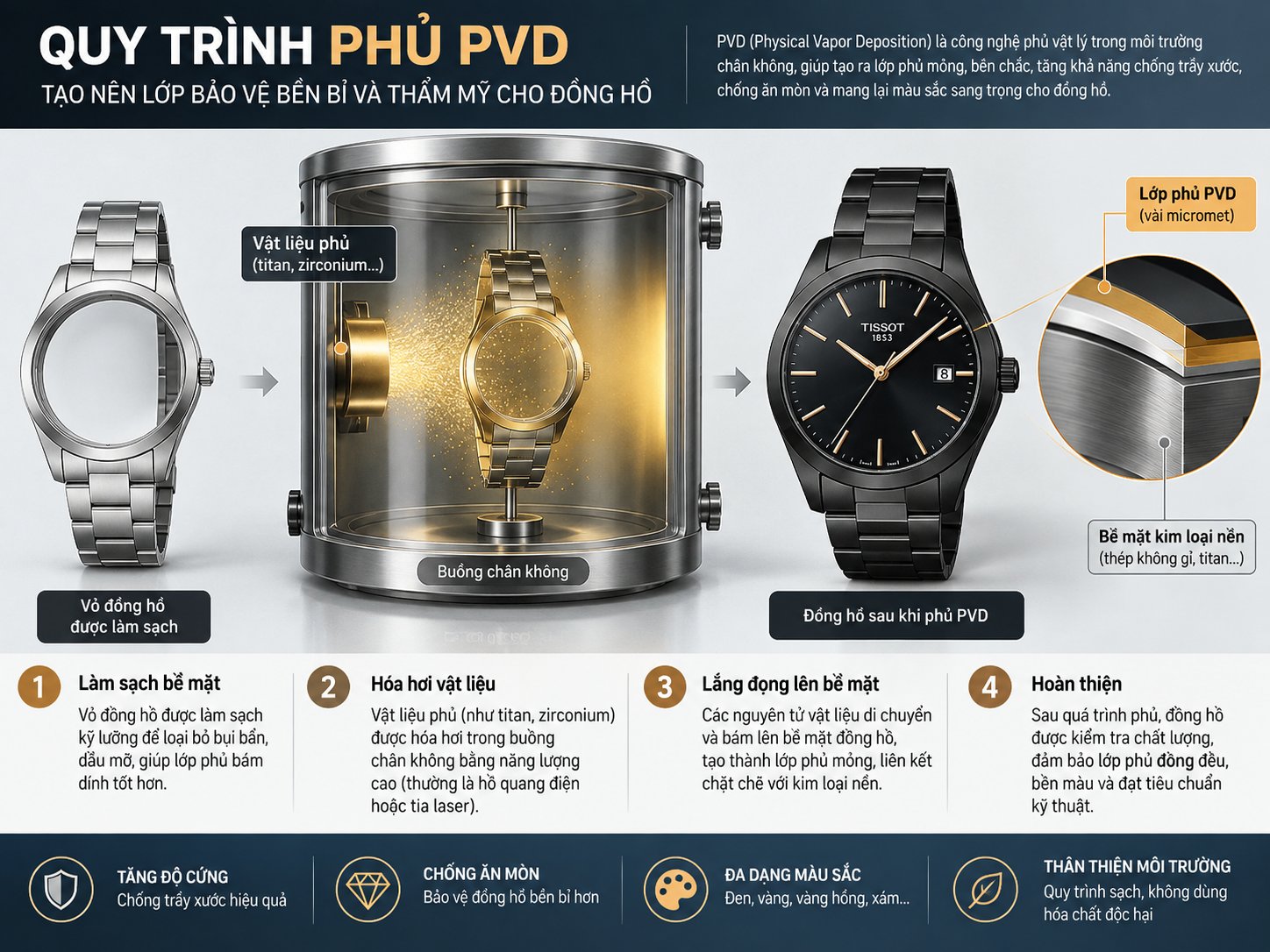 Phủ PVD trên đồng hồ
